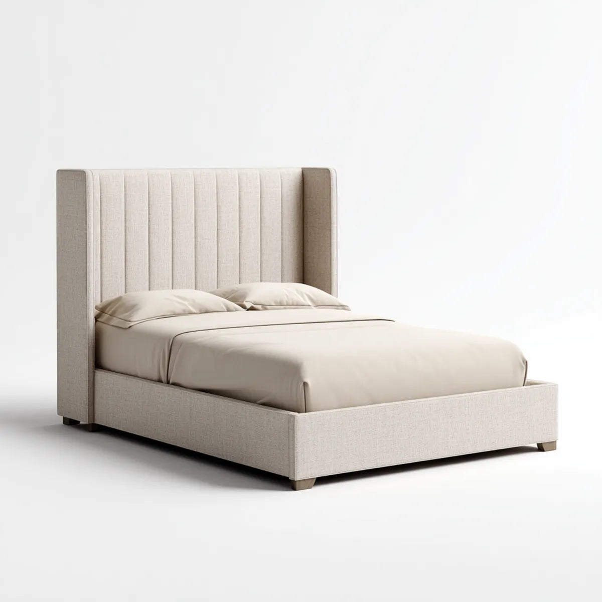 Letto matrimoniale imbottito beige 160 x 200 cm in poliestere con testiera rettangolare
