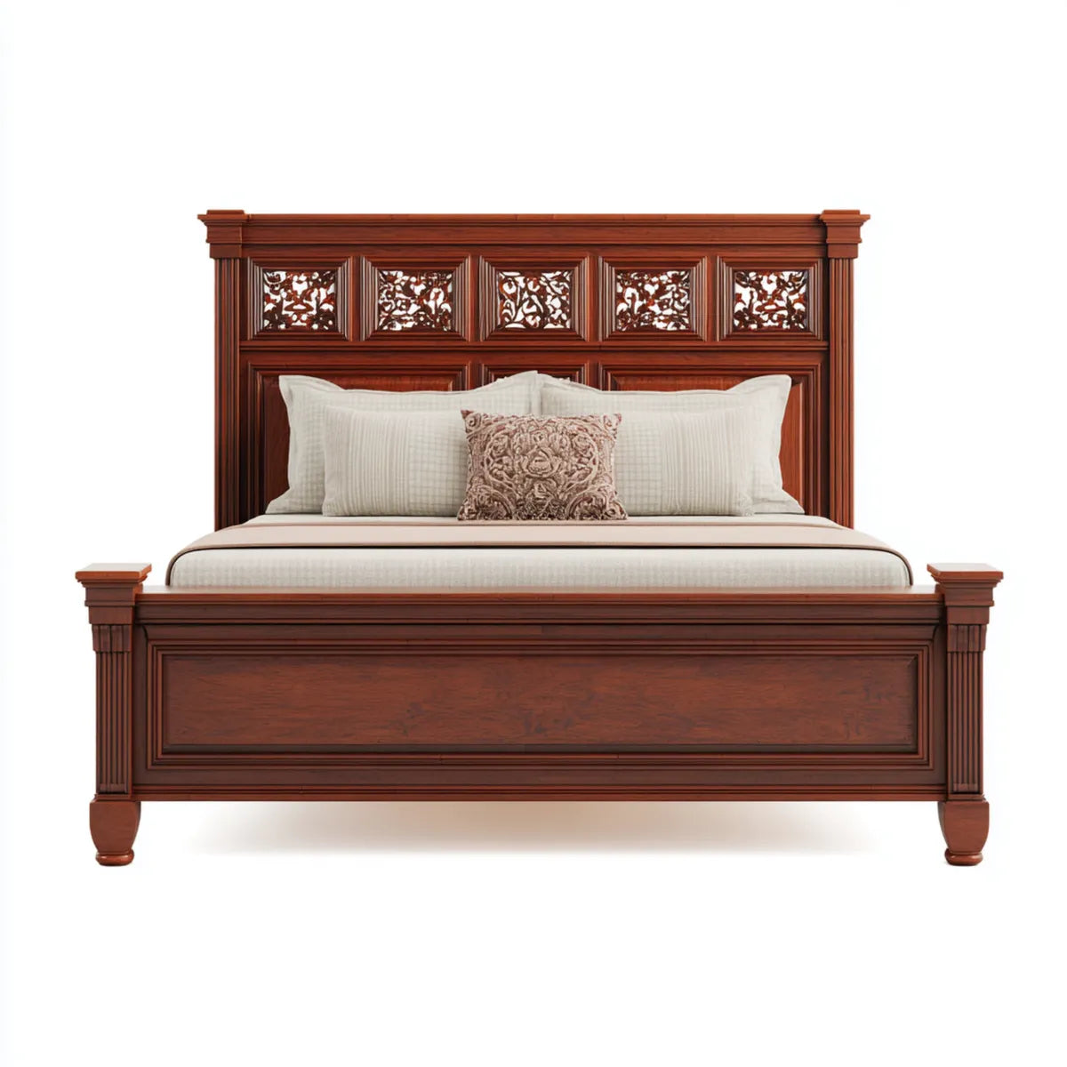 Letto matrimoniale in legno massello marrone noce 180 x 200 cm rettangolare con testiera intagliata
