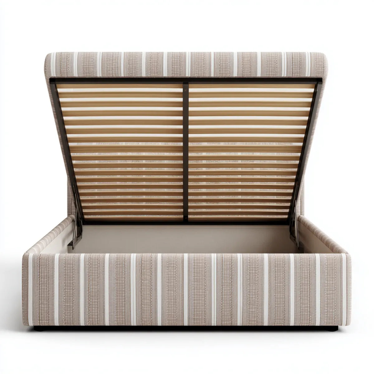 Letto contenitore matrimoniale beige a righe 160 x 200 cm in poliestere e acciaio rettangolare