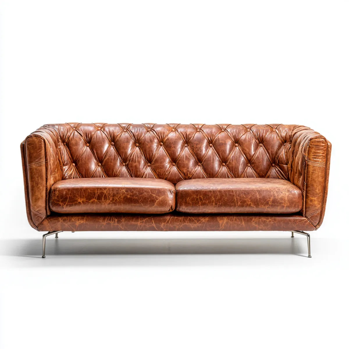 Divano 2 posti Chesterfield marrone in pelle sintetica PU rettangolare 200 x 90 x 75 cm