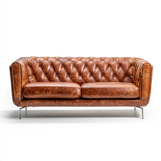 Divano 2 posti Chesterfield marrone in pelle sintetica PU rettangolare 200 x 90 x 75 cm