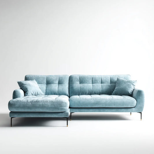 Divano angolare con chaise longue azzurro in velluto di poliestere 260 x 160 x 85 cm