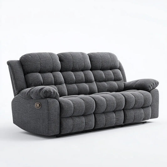 Divano reclinabile manuale 3 posti grigio in poliestere forma rettangolare 205 x 95 x 102 cm