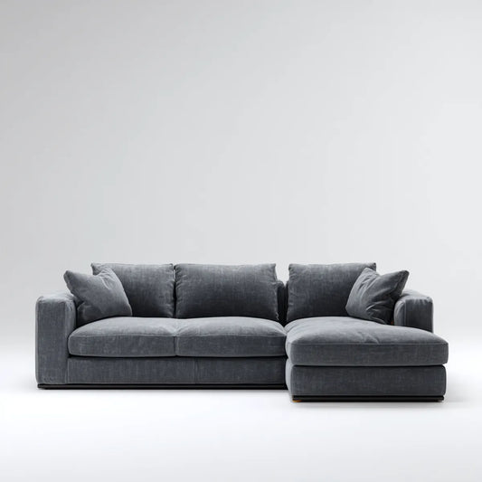 Divano angolare 3 posti grigio scuro in poliestere con penisola destra a L 250 x 160 x 85 cm