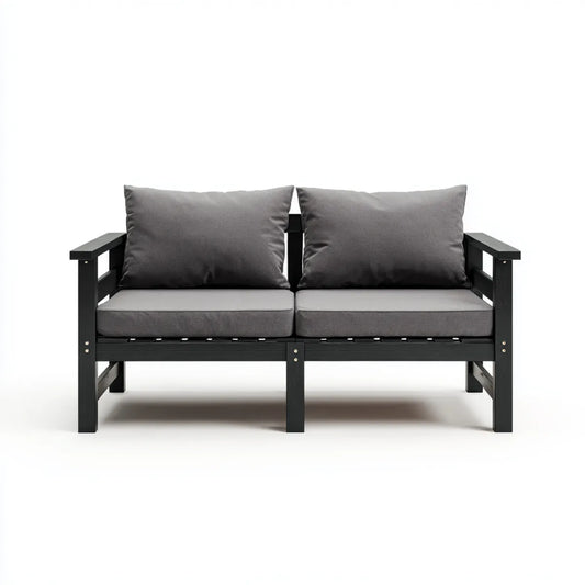 Divano 2 posti grigio antracite in legno massello rettangolare 124 x 70 x 75 cm