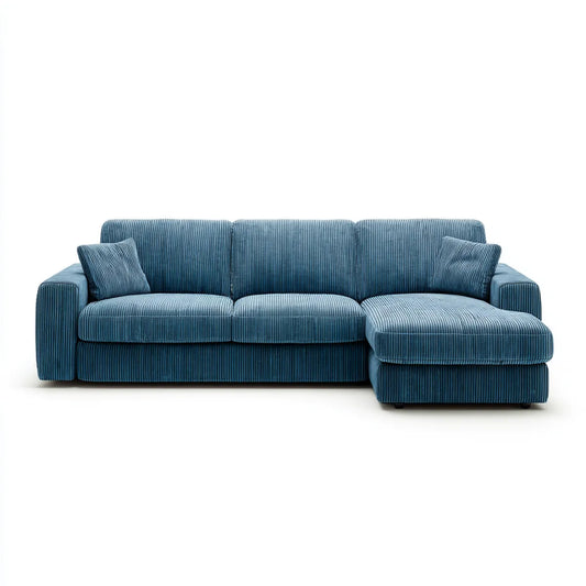 Divano angolare 3 posti blu in velluto a coste di poliestere con chaise longue destra 260 x 160 x 88 cm