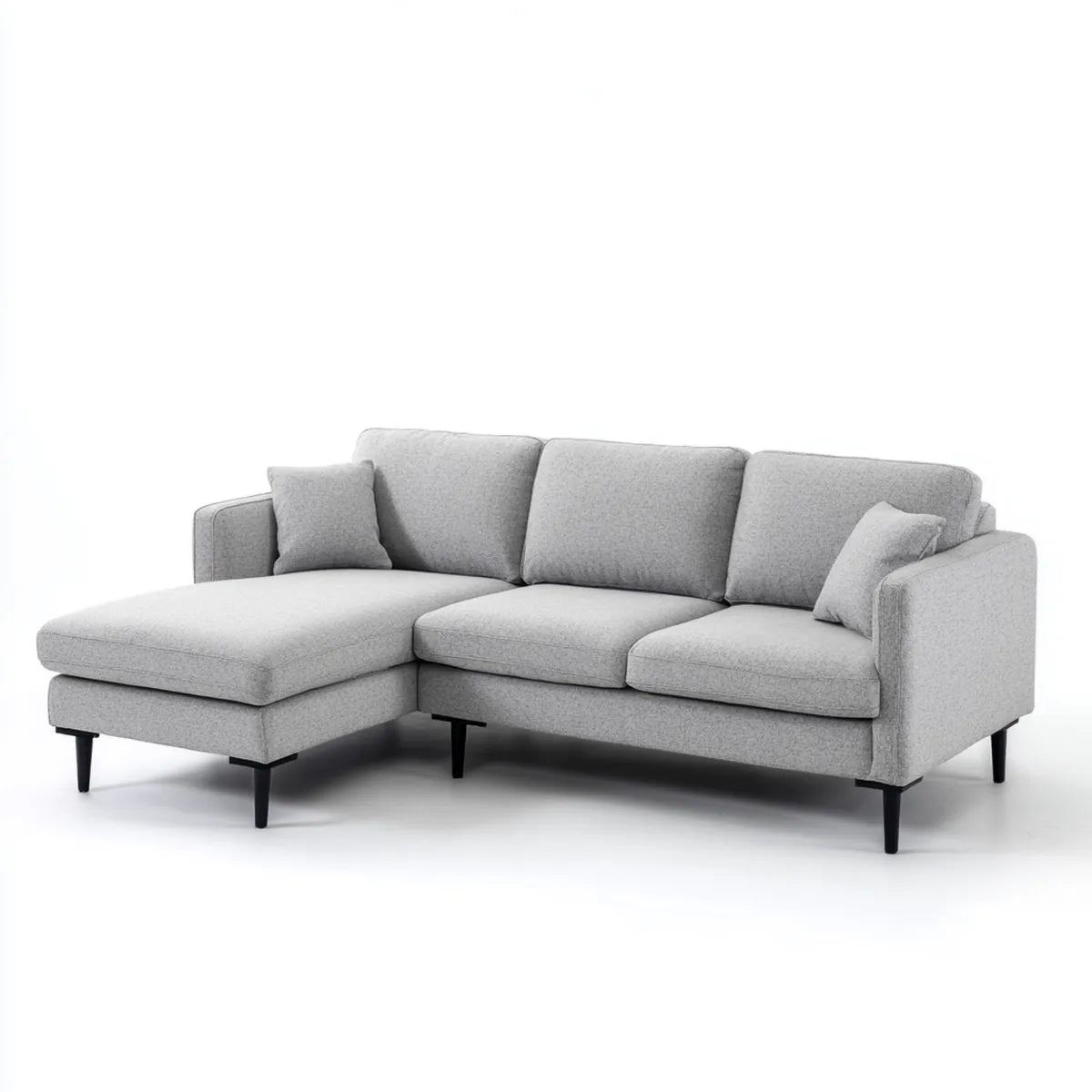 Divano angolare con penisola sinistra grigio chiaro 230 x 150 x 85 cm in poliestere e schiuma poliuretanica