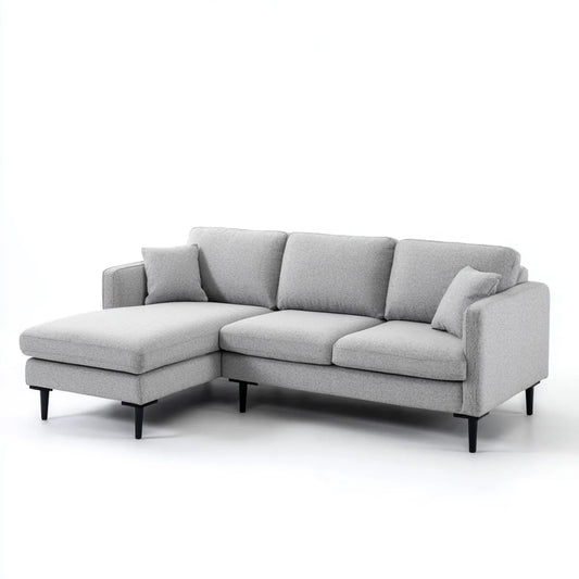Divano angolare con penisola sinistra grigio chiaro 230 x 150 x 85 cm in poliestere e schiuma poliuretanica