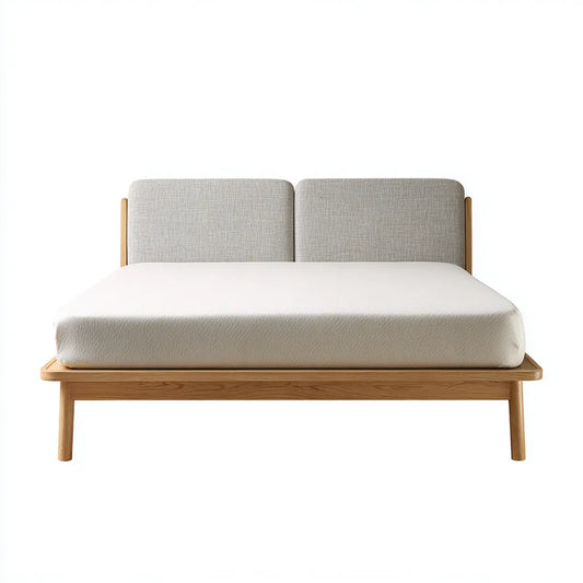 Letto matrimoniale grigio chiaro 160 x 200 cm in legno massello di rovere con testiera imbottita rettangolare