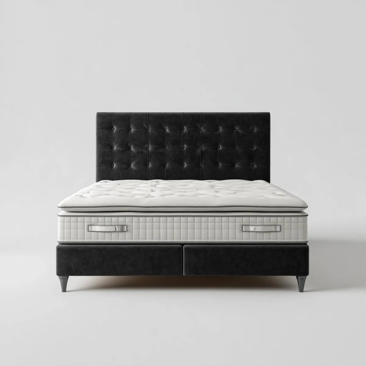 Letto matrimoniale con materasso nero e bianco 160 x 200 cm in pelle sintetica PU forma rettangolare