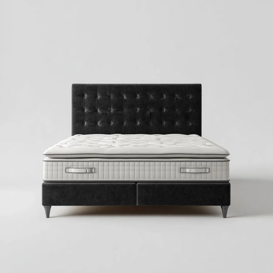 Letto matrimoniale con materasso nero e bianco 160 x 200 cm in pelle sintetica PU forma rettangolare