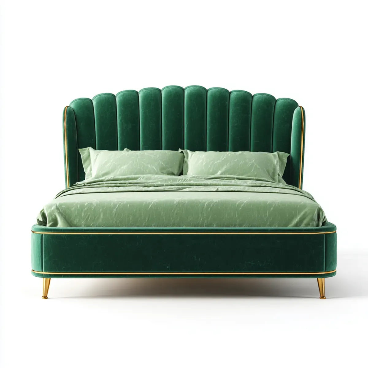 Letto matrimoniale imbottito verde smeraldo 160 x 200 cm in velluto di poliestere rettangolare