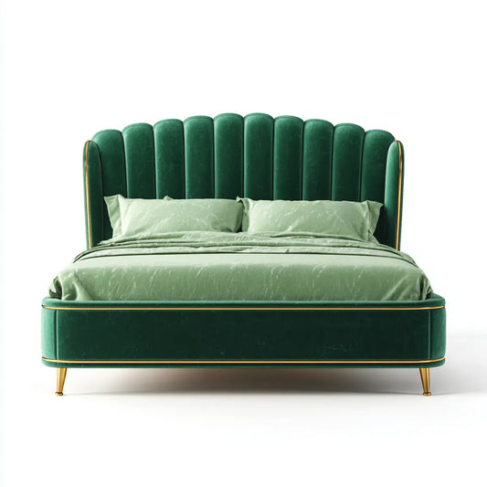 Letto matrimoniale imbottito verde smeraldo 160 x 200 cm in velluto di poliestere rettangolare