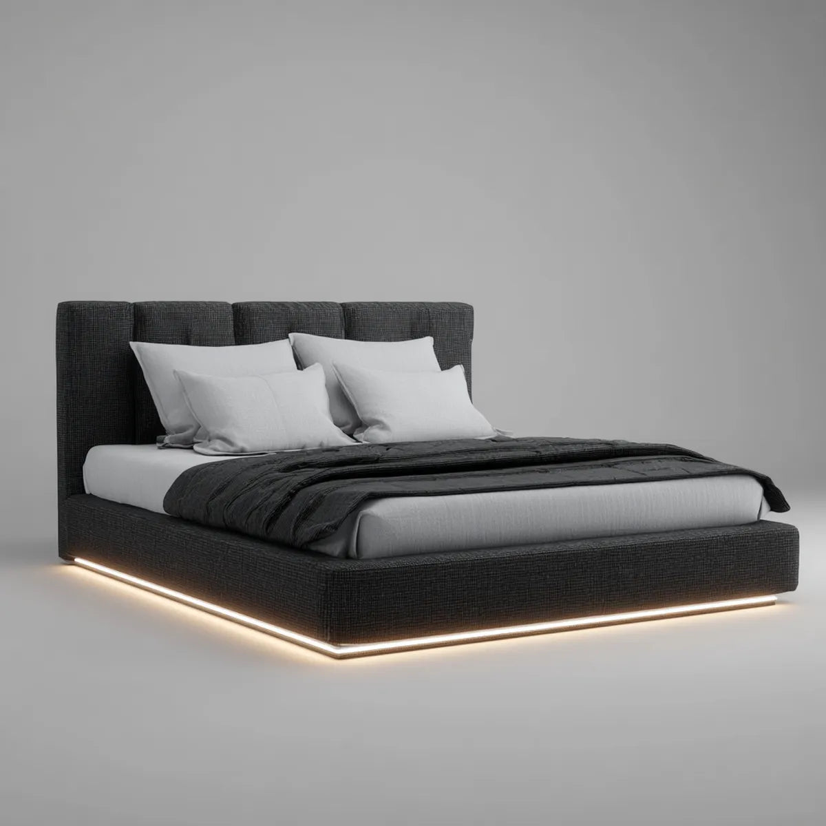 Letto matrimoniale con illuminazione LED antracite 160 x 200 cm rivestito in poliestere rettangolare