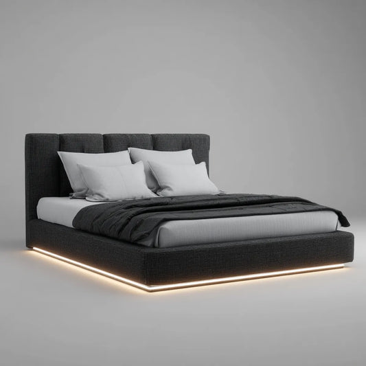 Letto matrimoniale con illuminazione LED antracite 160 x 200 cm rivestito in poliestere rettangolare