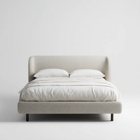 Letto matrimoniale imbottito beige 160 x 200 cm in poliestere rettangolare
