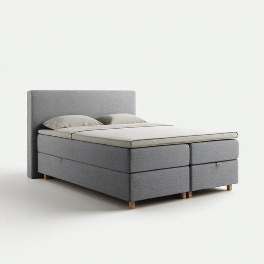 Letto contenitore matrimoniale grigio 180 x 200 cm in poliestere con testiera rettangolare
