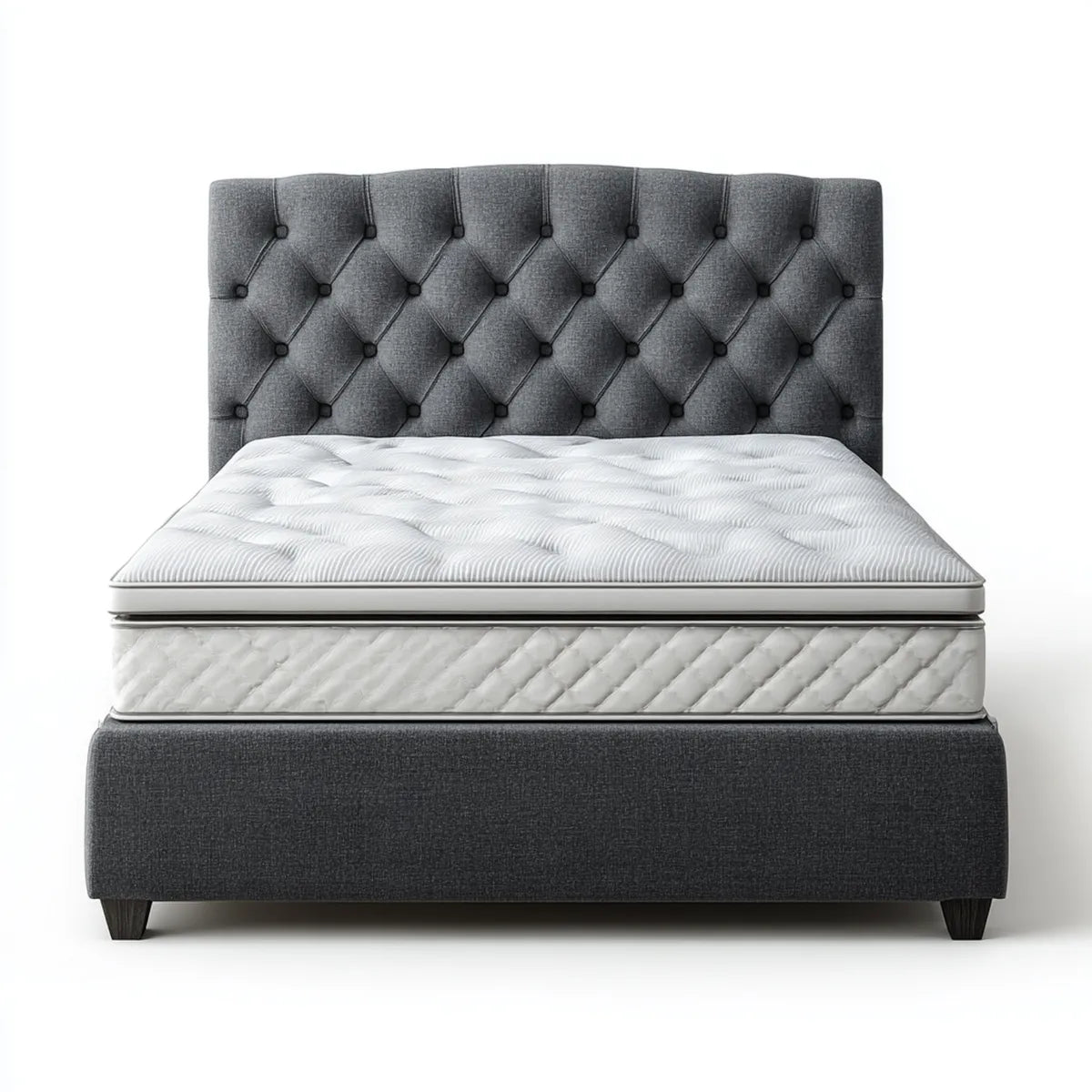 Letto contenitore matrimoniale grigio scuro 160 x 200 cm in poliestere con testiera capitonné rettangolare