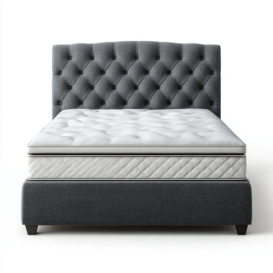 Letto contenitore matrimoniale grigio scuro 160 x 200 cm in poliestere con testiera capitonné rettangolare