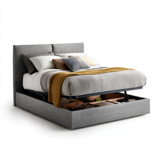 Letto contenitore matrimoniale grigio 160 x 200 cm in poliestere rettangolare