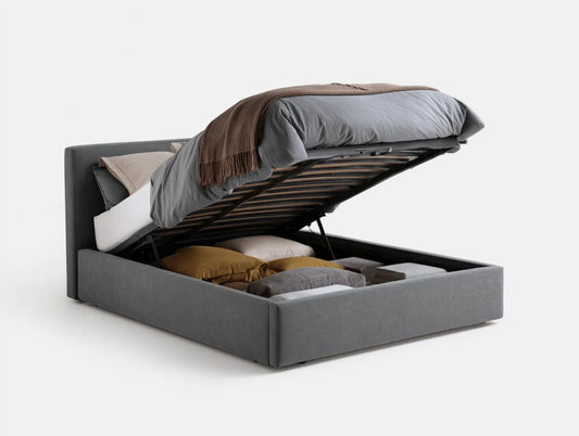 Letto contenitore matrimoniale grigio antracite 160 x 200 cm in poliestere effetto velluto rettangolare