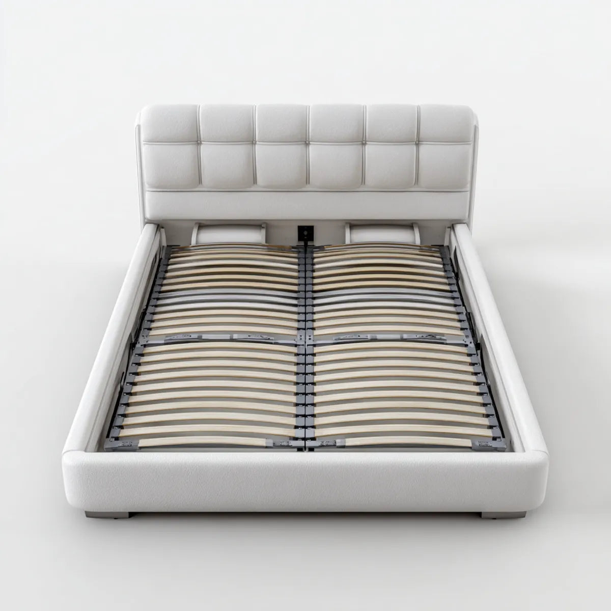Letto contenitore matrimoniale bianco 160 x 200 cm in pelle sintetica PU con testiera rettangolare imbottita