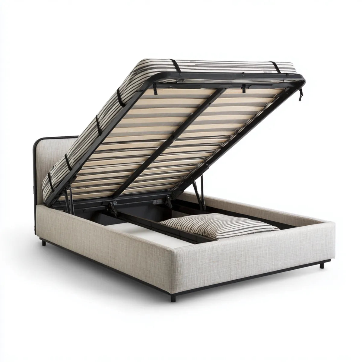Letto contenitore matrimoniale grigio 160 x 200 cm rivestito in poliestere rettangolare